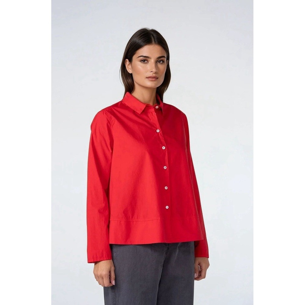 Oska Oversize Button Down Shirt Size 1 (6-8 US) Red 100% Cotton Poplin Collared